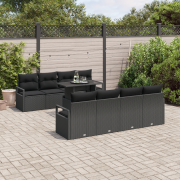 vidaXL 9 Delars Trädgårdsofa Set med Kuddar Svart Poly Rattan