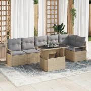 vidaXL 7-delat trädgårdsoffset med kuddar Beige poly rotting
