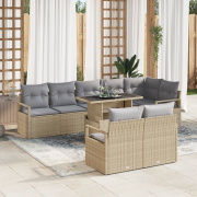 vidaXL 9-delars trädgårdsoff set med kuddar beige poly rattan