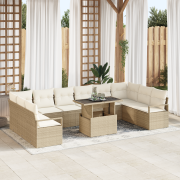 vidaXL 11 Delars Trädgårdsmöbelset med Kuddar Beige Poly Rottin