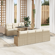 vidaXL 8-delars trädgårdsoff set med kuddar beige poly rattan