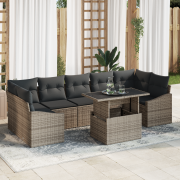 vidaXL 8 Delar Trädgårdsofa Set Med Kuddar Grå Poly Rattan