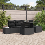 vidaXL 6 Delars Trädgårdsoff Set med Kuddar Svart Poly Rattan