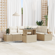 vidaXL 6-delad trädgårdsoffagrupp med kuddar beige poly rotting