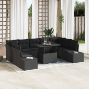 vidaXL 10 Delars Trädgårdsoffor Set med Kuddar Svart Poly Rattan