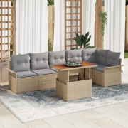 vidaXL 7-delad Trädgårdsofaset med kuddar Beige Poly Rattan
