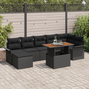vidaXL 8-delat trädgårdsofa set med kuddar svart poly rattan