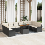 vidaXL 11-delars trädgårdsofa set med dynor svart poly rattan