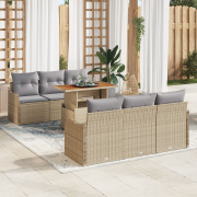 vidaXL 7-delars Trädgårdsoffamöbel med kuddar Beige Poly-Rotting