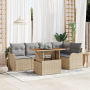 vidaXL 6-delat trädgårdsoffaset med kuddar Beige Poly Rottning