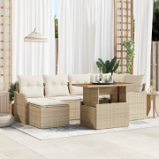 vidaXL 7-delat trädgårdsoffaset med kuddar beige poly rotting