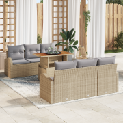 vidaXL 7-delars trädgårdsssofa set med kuddar beige poly rattan