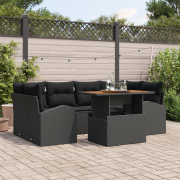 vidaXL 7-delars trädgårdsoffaset med kuddar svart poly rattan