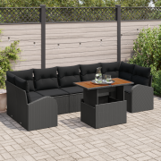 vidaXL 8 Delars Trädgårdsoffaset med Kuddar Svart Poly Rattan