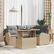 vidaXL 5 Delar Trädgårdssoffset med Kuddar Beige Poly Rattan