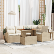 vidaXL 6-delat trädgårdssoffset med kuddar beige poly rattan