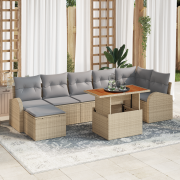 vidaXL 8-delat trädgårdsoffaset med kuddar Beige Poly Rattan