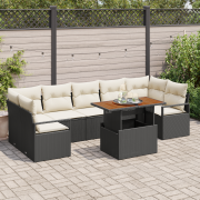 vidaXL 8 Delar Trädgårdsofaset med Kuddar Svart Poly Rattan