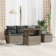 vidaXL 6-delat trädgårdsssofa set med kuddar Grå Poly Rattan