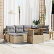 vidaXL 7-delat trädgårdsoffas med kuddar Beige poly rotting