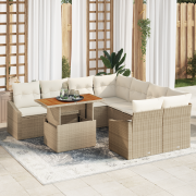 vidaXL 9-delad Trädgårdsoffgrupp med Kuddar Beige Poly Rattan