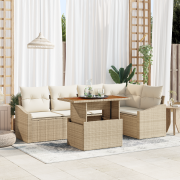 vidaXL 6-Dela Trädgårdsoffasett med Kuddar Beige Poly Rattan