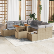 vidaXL 9-delat trädgårdsoff set med kuddar Beige Poly rotting