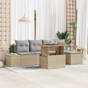 vidaXL 6-delat trädgårdsoff-set med kuddar Beige Poly-Rotting