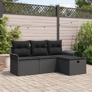 vidaXL 4-delars trädgårdsoffaset med kuddar Svart Poly Rattan