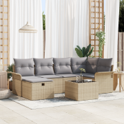 vidaXL 7-delat Trädgårdsoff-set med Kuddar Beige Poly Rattan