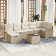 vidaXL 8-delad Trädgårdsoffasett med Kuddar Beige Poly Rattan