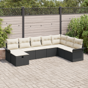 vidaXL 8-delat trädgårdsoff-set med kuddar svart poly rattan