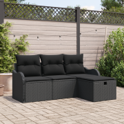 vidaXL 4-delat trädgårdsoffasett med kuddar svart poly rattan