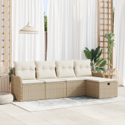 vidaXL 5-delat trädgårdsoffset med dynor beige poly Rattan