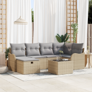 vidaXL 7-delars trädgårdsmöbelset med kuddar Beige Poly Rattan