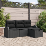 vidaXL 4-delad Trädgårdsoffaset med Kuddar Svart Poly Rattan