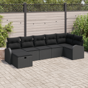 vidaXL 7 Delars Trädgårdsoffaset med Kuddar Svart Poly Rattan