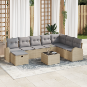 vidaXL 9-delat trädgårdsoffasett med kuddar beige poly-rotting