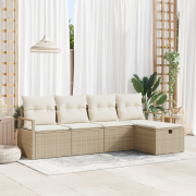 vidaXL 5-delat trädgårdsoffset med kuddar Beige Poly Rattan