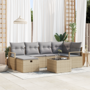 vidaXL 7 Delars Trädgårdsoffaset med Kuddar Beige Polyrotting