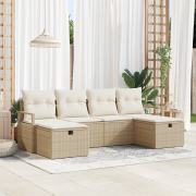 vidaXL 6-delad Trädgårdsoffset med kuddar i beige poly rattan
