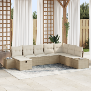vidaXL 8-delat trädgårdsoff-set med kuddar beige poly rattan