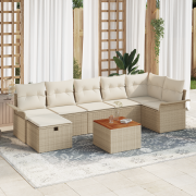 vidaXL 8-delat trädgårdssoffset med kuddar beige poly rotting