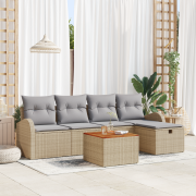 vidaXL 6-Dela Trädgårdsoffa Set med Kuddar Beige Poly Rattan