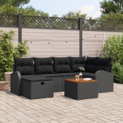 vidaXL 7-delat Utesoffa Set med Kuddar Svart Poly Rattan