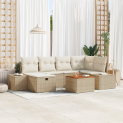 vidaXL 7-delars trädgårdssoffset med kuddar beige polyrotting