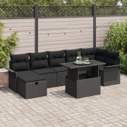 vidaXL 8-delars trädgårdsoffasett med kuddar Svart Poly Rattan
