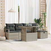vidaXL 6 delat trädgårdsofa set med kuddar Ljusgrå Poly Rottning