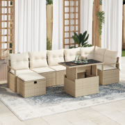 vidaXL 8-delars trädgårdsoff set med kuddar beige poly rattan, vidaXL ...