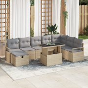 vidaXL 9-dels trädgårdsofa-set med kuddar Beige Polyrotting